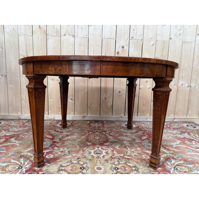 Louis XVI Extendable Oval Table Walnut and Burl Marquetry For Sale - Image 4 of 8