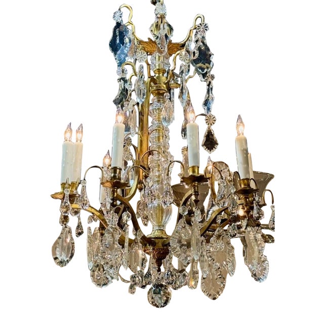 French Baccarat Manner Bronze and Crystal Chandelier For Sale