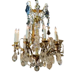French Baccarat Manner Bronze and Crystal Chandelier
