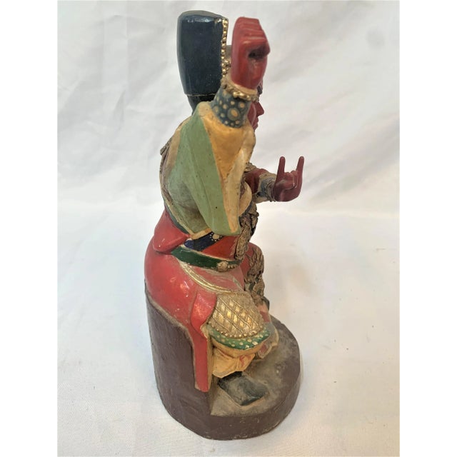 Brick Red Seated Warrior Adorned With Dragons Hand-Carved For Sale - Image 8 of 12