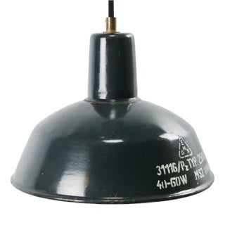 Vintage Industrial Blue Enamel Factory Pendant Light For Sale
