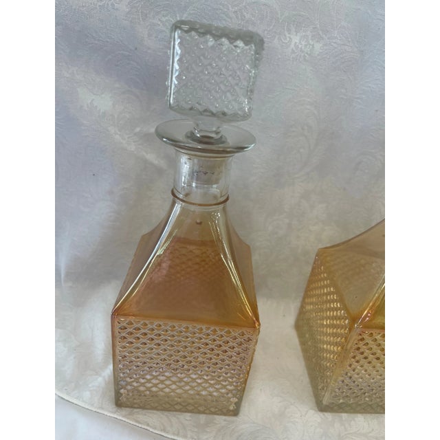 Mid-Century Modern 1960's Old Forester Marigold Carnival Glass Decanters- a Pair For Sale - Image 3 of 8