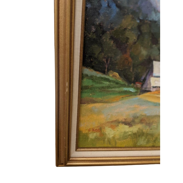 Mid Century Farmland Fields Landscape Oil Painting Signed For Sale - Image 10 of 12