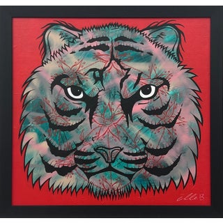 Chris Pegg Tiger Portrait Pop Art with Floral Mandala in Chains by British Graffiti Artist, 2013 For Sale
