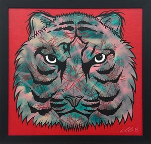 Chris Pegg Tiger Portrait Pop Art with Floral Mandala in Chains by British Graffiti Artist, 2013
