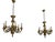 6-Light Venetian Brass and Murano Glass Chandeliers, 1960s, Set of 2 For Sale