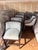 Jessica Charles Sky Blue Leather Counter Stool With Black Wood Frame and Legs For Sale In West Palm - Image 6 of 6