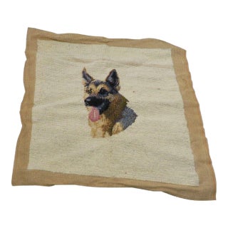 Vintage German Shepherd Dog Finished Needlepoint Canvas For Sale