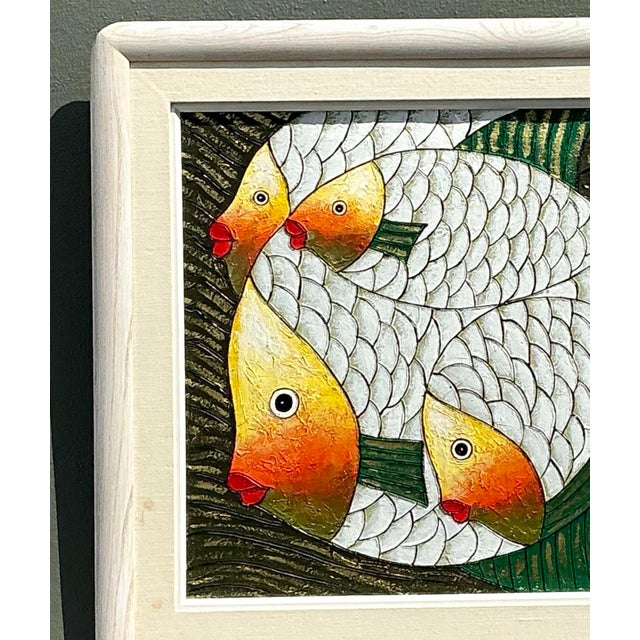 Vintage Original School of Fish Oil Painting on Canvas For Sale - Image 9 of 12