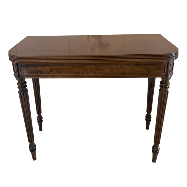 George III Mahogany Reeded Legs Fold Over Top Hall Card Console Table by Gillows, 1780 For Sale