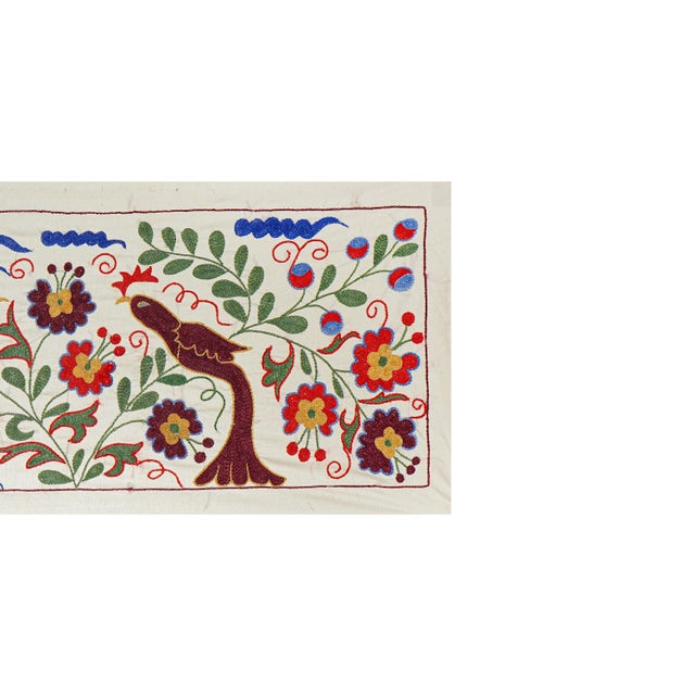 Mid-Century Modern Unique Vintage Bird Embroidery | Red, Green & Blue Decorative Tapestry 1'4'' X 3'1'' For Sale - Image 3 of 9