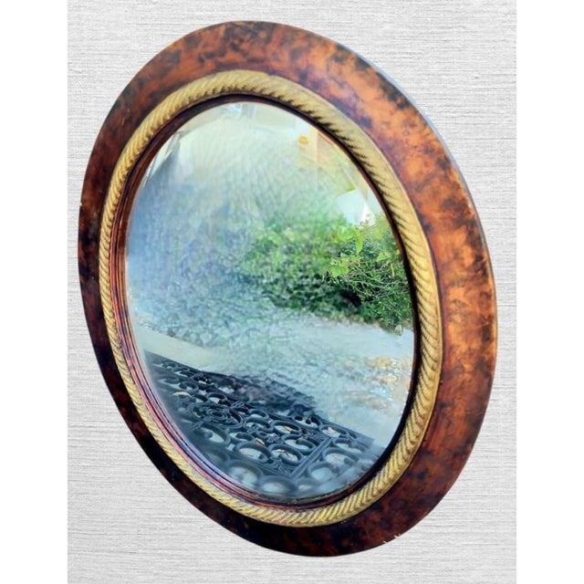 Custom Painted Faux Tortoiseshell Gold Trim Oval Wall Mirrors- A Pair For Sale - Image 9 of 10