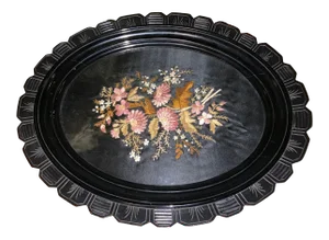 19th Century French Embroidery Under Glass Vanity Tray