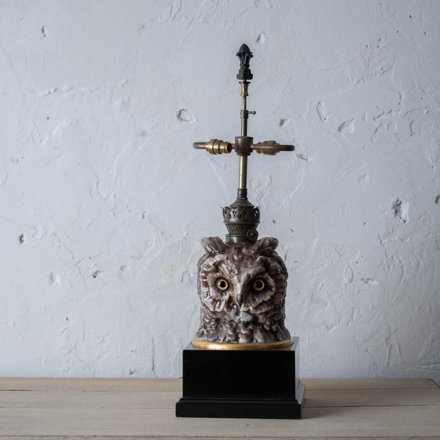 Traditional 1880s Victorian Porcelain Owl Lamp For Sale - Image 3 of 14