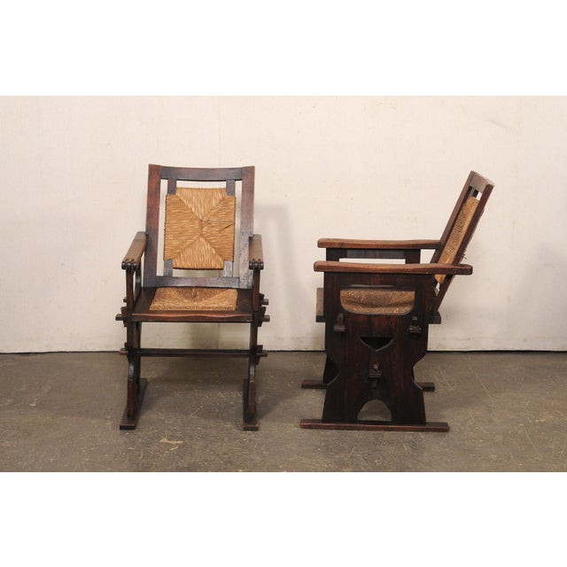 Wood Mid 20th Century Spanish Wood & Hand-Rush Arm Chairs For Sale - Image 7 of 10