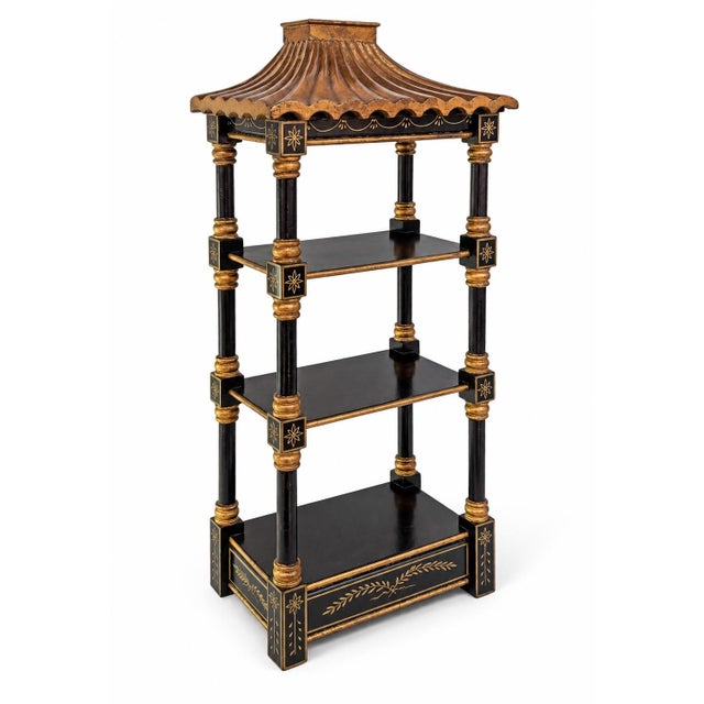 20th-C. Chinoiserie Black and Gilt Painted Pagoda Wall Shelves - Pair For Sale - Image 4 of 6