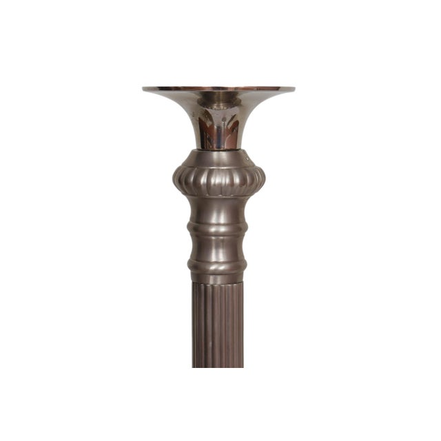 Pewter and Nickel Pillar Column Candlestick Holders, a Pair For Sale - Image 4 of 6