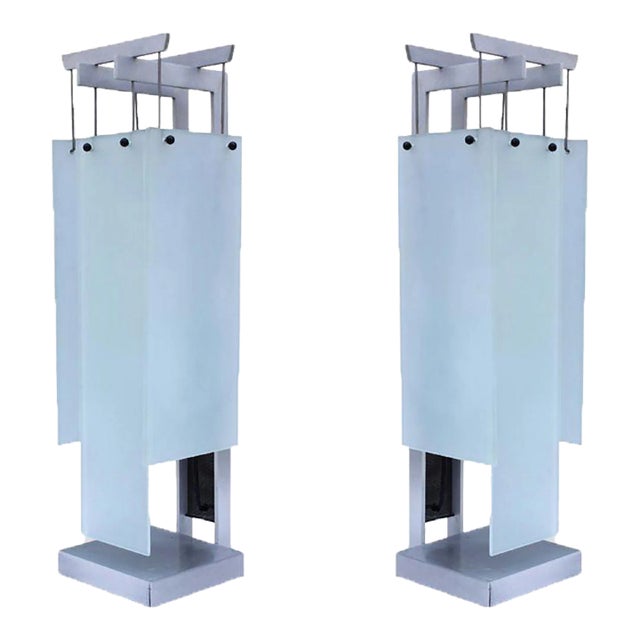 1990s George Kovacs Architectural Aluminum Table Lamp - Pair For Sale