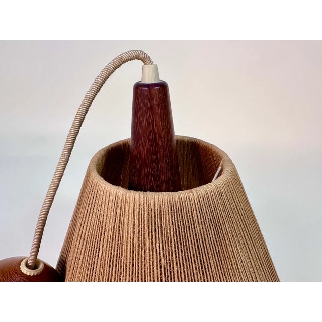 Model 324 Height Adjustable Teak and Sisal Cord Hanging Lamp from Temde Leuchten, 1950s For Sale - Image 10 of 12