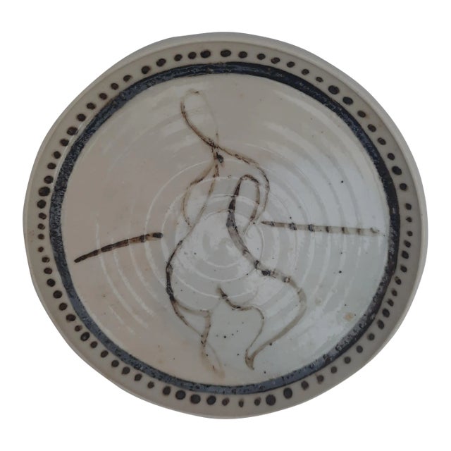 Modernist Hand Painted Studio Pottery Ceramic Wall Art Plate, Attributed to Dave Streeter For Sale