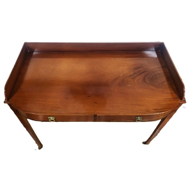 Brown Antique English Sheridan Inlaid Two Drawer Sideboard Server Table For Sale - Image 8 of 13