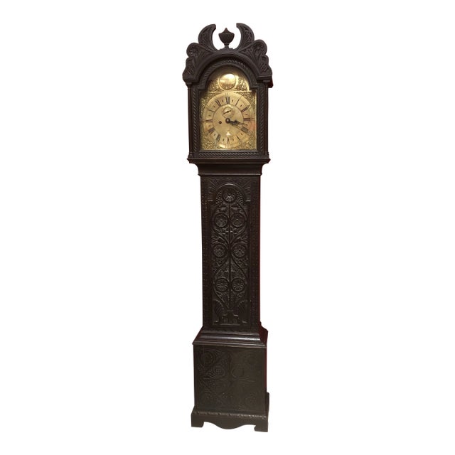 George II Period Manor House Carved Oak Tall Case Clock For Sale