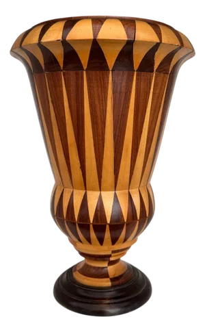 Vintage Italian Planter Vase in Inlaid Wood, 1970s
