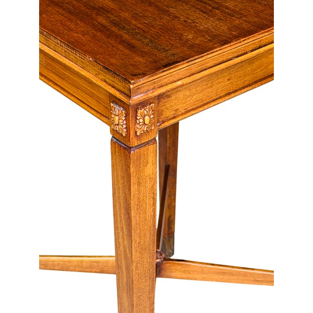Vintage Neoclassical Mahogany Side Table | Louis XVI Revival Accent Table | Carved Rosettes & Fluted Legs | Circa 1930s–1950s For Sale - Image 9 of 13
