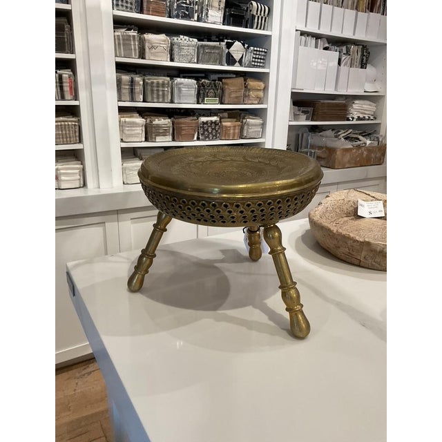 Moroccan Solid Brass Small Low Stool For Sale - Image 3 of 12