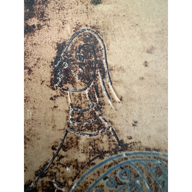 Vintage Figural Triptych Tile Plaques | Primitive Warrior Motif, Hand-Rendered, Signed For Sale In San Francisco - Image 6 of 10