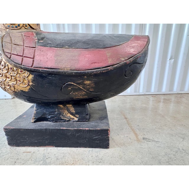 Vintage Indonesian Balinese Folk Art Painted Wood Temple Swan Statue For Sale - Image 10 of 12