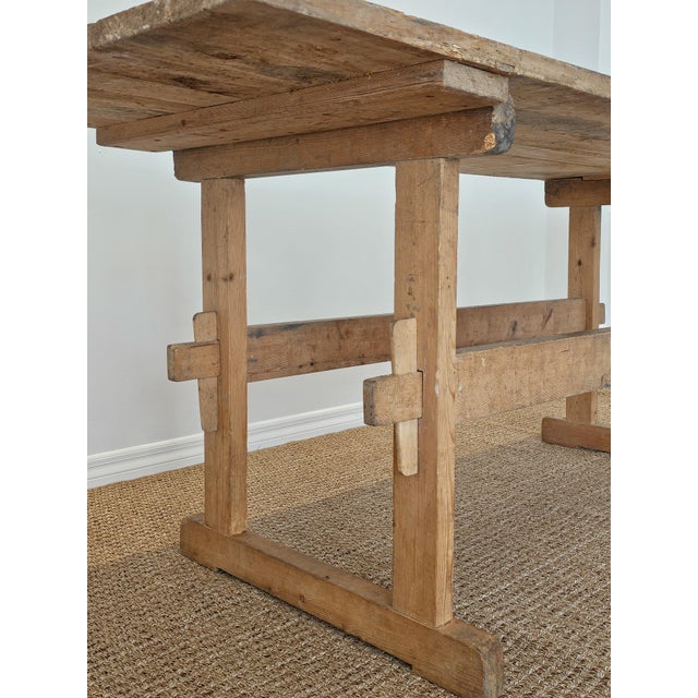 Antique European Pine Trestle Farmhouse Dining Table - Circa 1880 For Sale In Orlando - Image 6 of 12