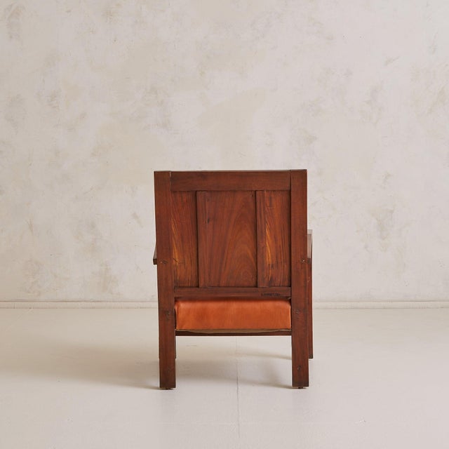 French Colonial Wood + Cognac Leather Armchair, 1944 For Sale - Image 4 of 10