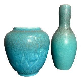 Early 20th Century Rookwood Pottery Blue Cabinet Vases - Set of 2 For Sale
