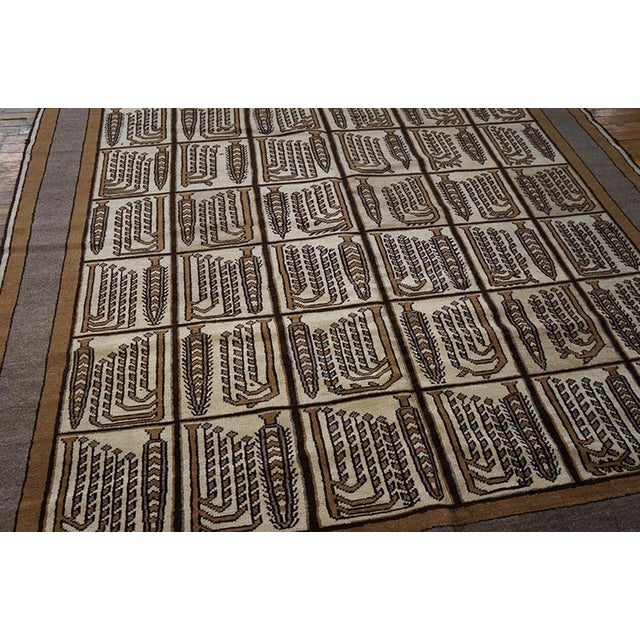 Tribal 1930s Ivory Geometric Garden Antique Persian Bakhtiary Rug 7'1" X 9'10" Handknotted Wool Carpet For Sale - Image 3 of 6