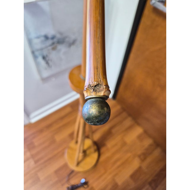 Mid-Century Bamboo Tripod Floor Lamp For Sale - Image 9 of 11