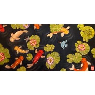 Koi Pond Original Oil Painting Stephen McDonough For Sale