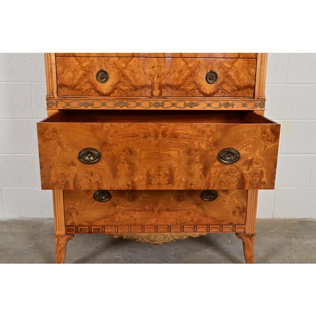 Wood Romweber French Regency Louis XVI Burl Wood Highboy Dresser, Circa 1920s For Sale - Image 7 of 15
