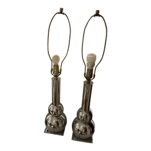 A Pair of Mid 20th Century Ball Column Chrome Space Age Kovacs Style Bubble Orb Lamps
