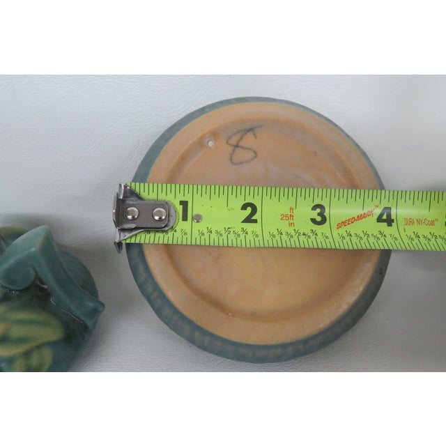 Roseville Pottery Clematis Ceil Blue Short Candlestick Holders 1158 2 a Pair 4688b For Sale - Image 10 of 16