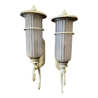 Hollywood Regency Crackle Glass Sconces - a Pair For Sale