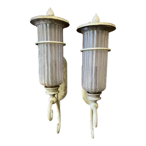 Hollywood Regency Crackle Glass Sconces - a Pair