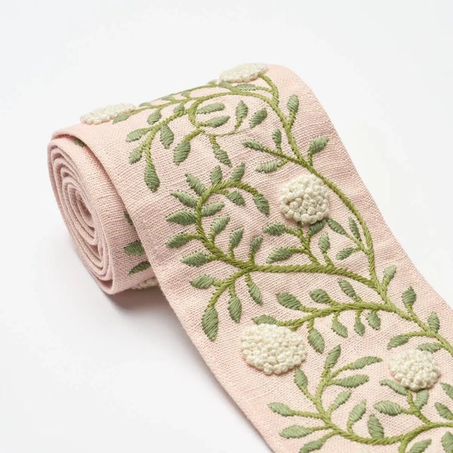 Contemporary Schumacher Ashoka Tape In Leaf & Blush For Sale - Image 3 of 3