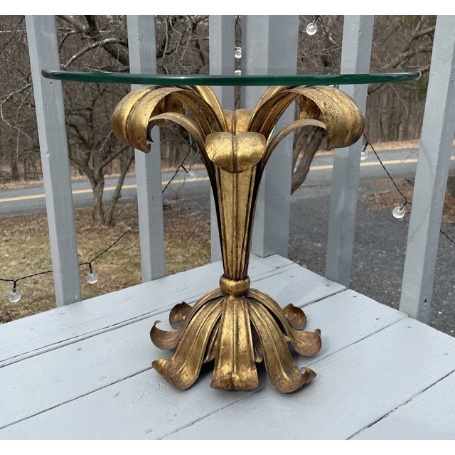 Mid 20th Century S. Salvadori Firenze Mid-Century Modern Gilt Regency Metal Italy Table Glass Top For Sale - Image 5 of 18