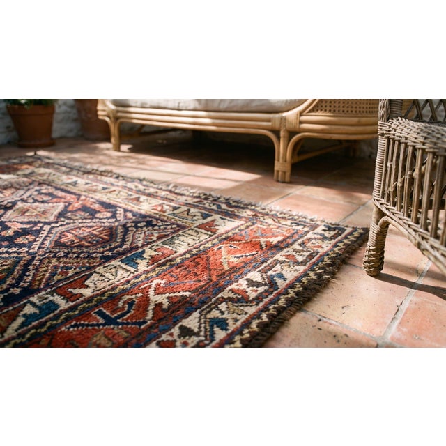 Navy Blue 1900s Blue Navy Geometric Tribal Antique Persian Luri Rug 4'6" X 6'2" Handknotted Wool Carpet For Sale - Image 8 of 9