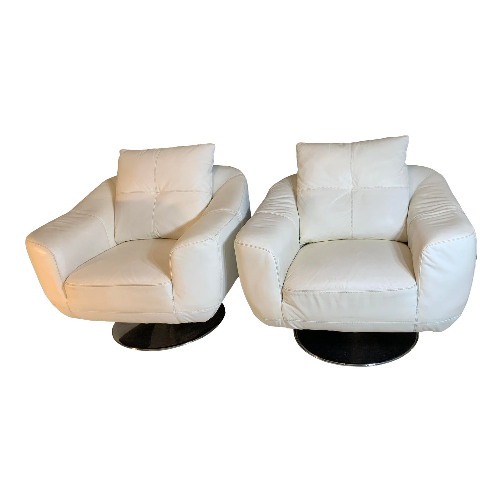 White Faux Leather Swivel Chairs A Pair Chairish