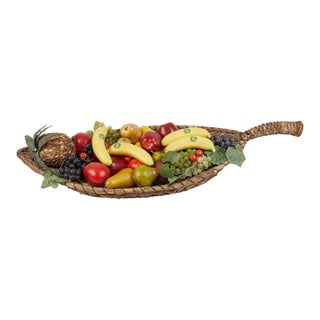 Set of 37, Late 20th Century Oversized Rustic Woven Harvest Basket With Realistic Decorative Fruit For Sale