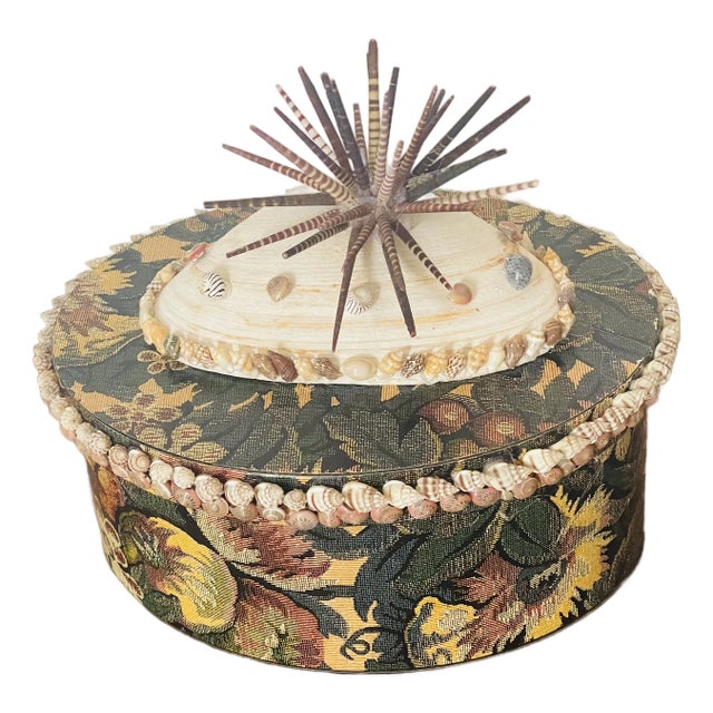 Antique Brocade Paper-Box With Sea Shell Decoration For Sale