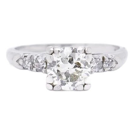 Retro Platinum & Round Mixed Cut 0.95 Ct Diamond Engagement Ring For Sale
