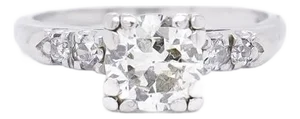 Retro Platinum & Round Mixed Cut 0.95 Ct Diamond Engagement Ring